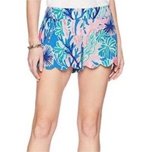 Lilly Pulitzer SzM Blue Pink Floral Dahlia Summer scalloped Beach women’s shorts